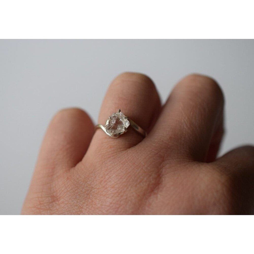 Unique Solitaire Engagement Ring Raw Gemstone Ring White Raw Diamond Engagement